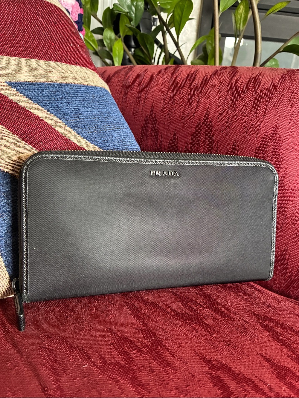 Prada  Nylon And Black Leather Zip Wallet with Logo Plaque